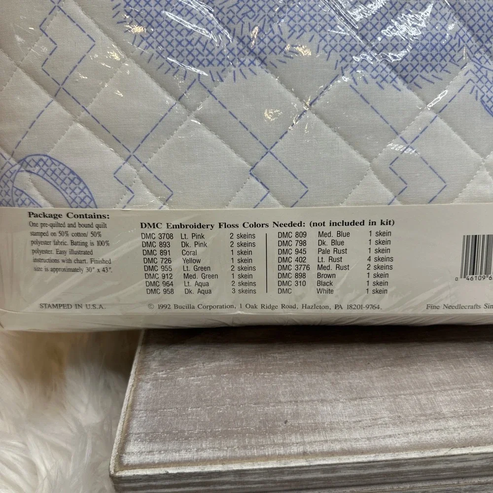 $36 🌙 Bucilla Pre Quilted Crib Cover Stamped Counted Cross Stitch Bedtime Bear